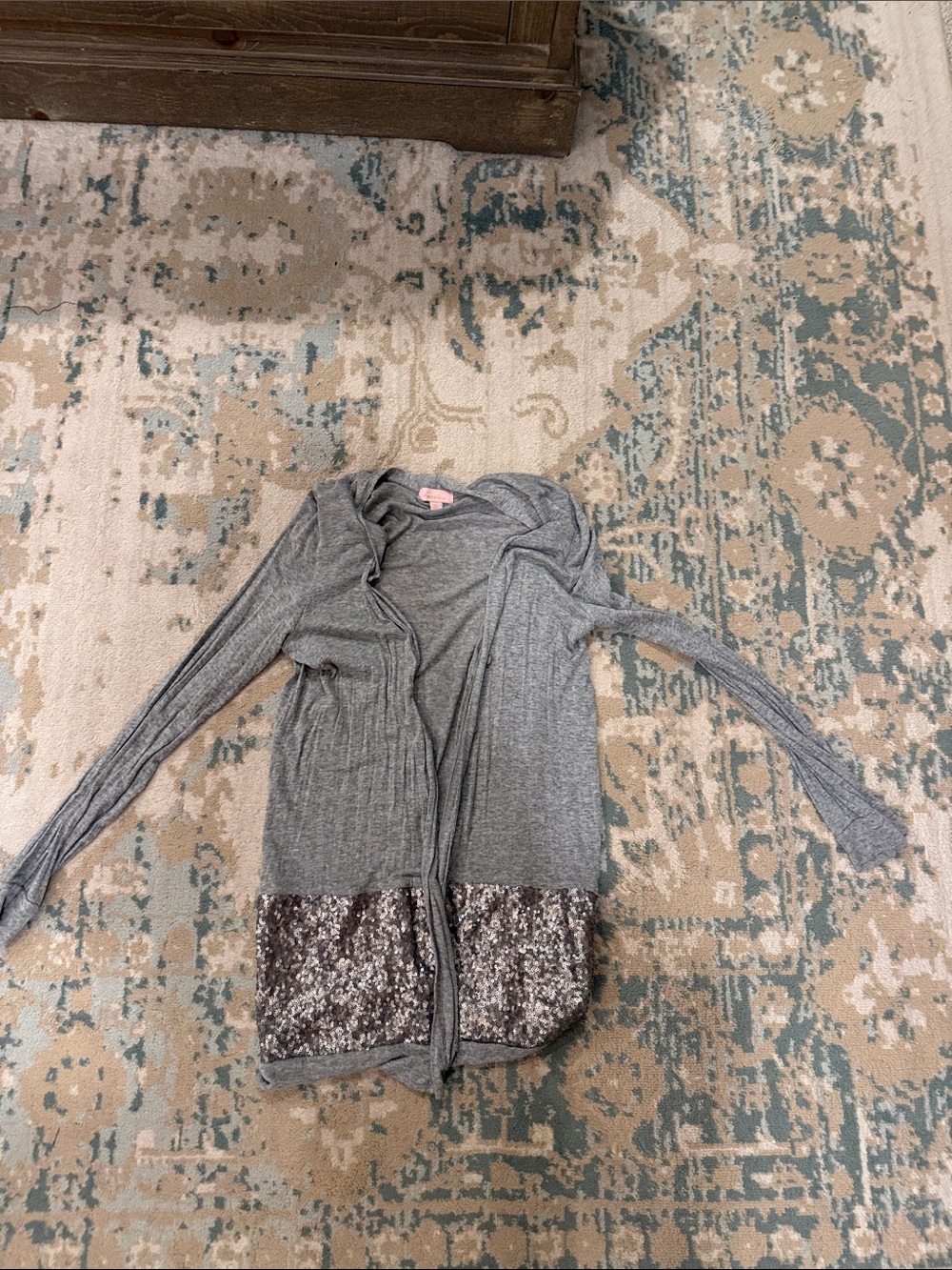Juniors Grey Cardigan with Sequin Hem